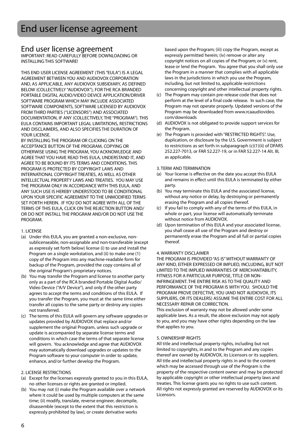 RCA SC2202, S2202, SC2204, S2204 user manual End user license agreement 