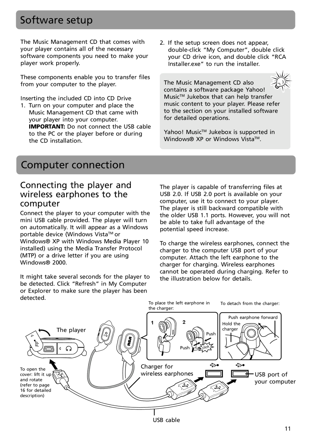 RCA S2501, S2502 user manual Software setup, Computer connection 