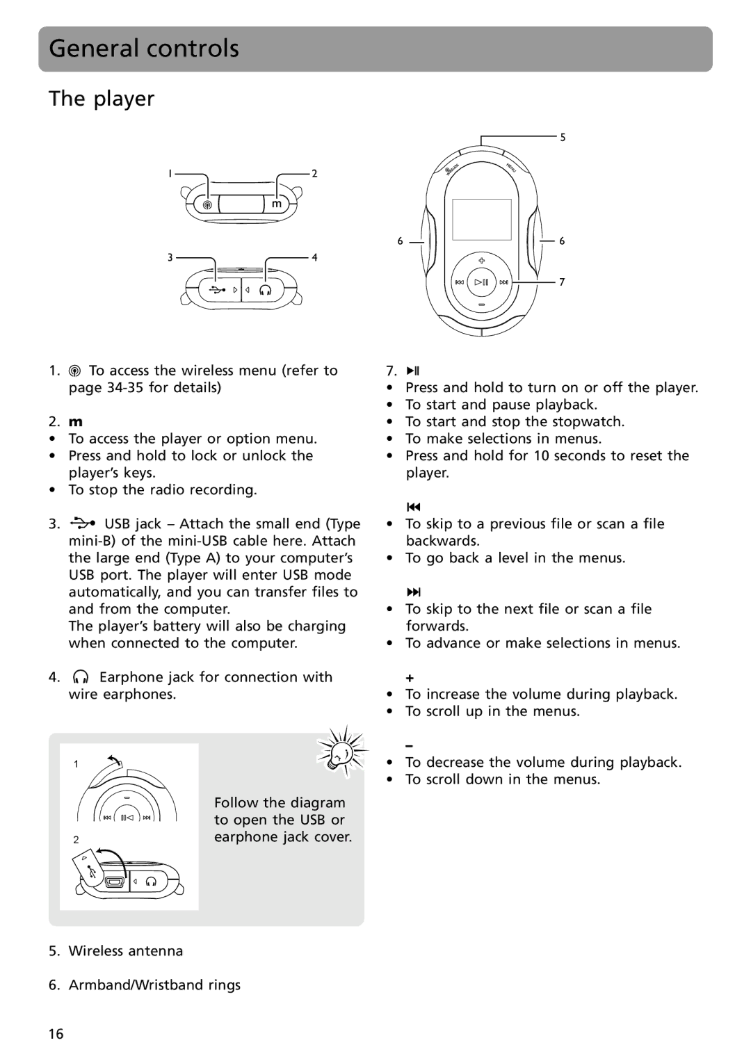 RCA S2502, S2501 user manual General controls, Player 