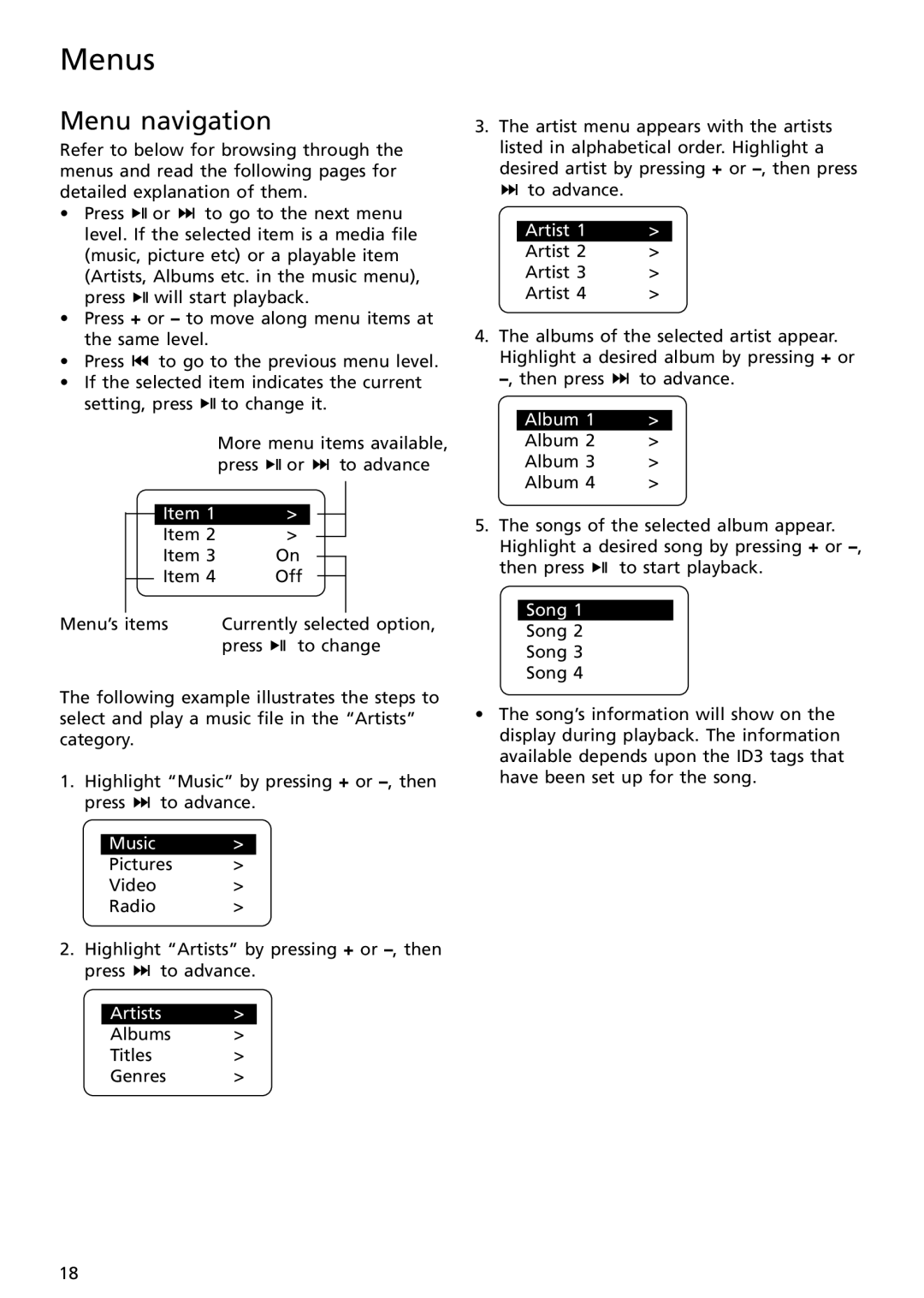 RCA S2502, S2501 user manual Menu navigation 