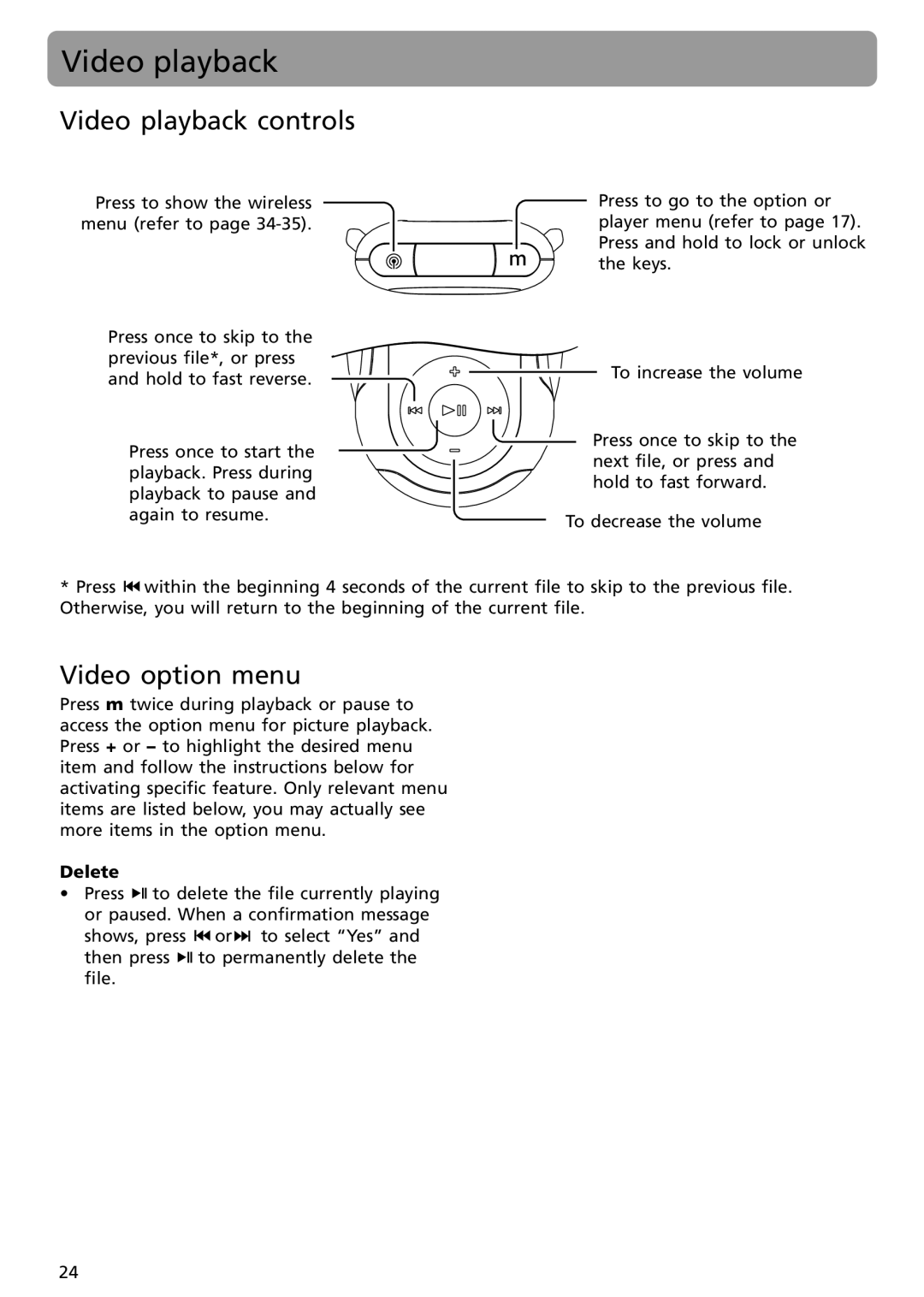 RCA S2502, S2501 user manual Video playback controls, Video option menu 