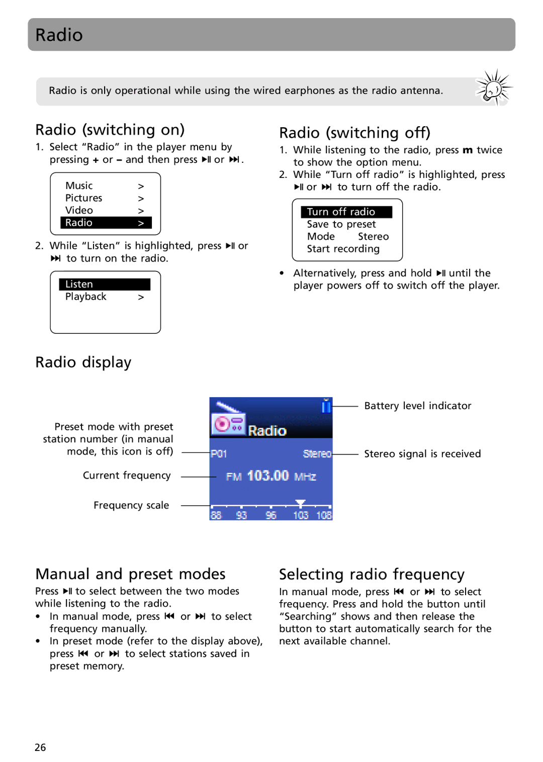 RCA S2502, S2501 user manual Radio 