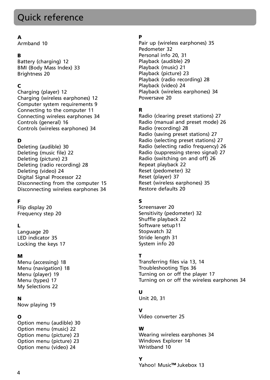 RCA S2502, S2501 user manual Quick reference 