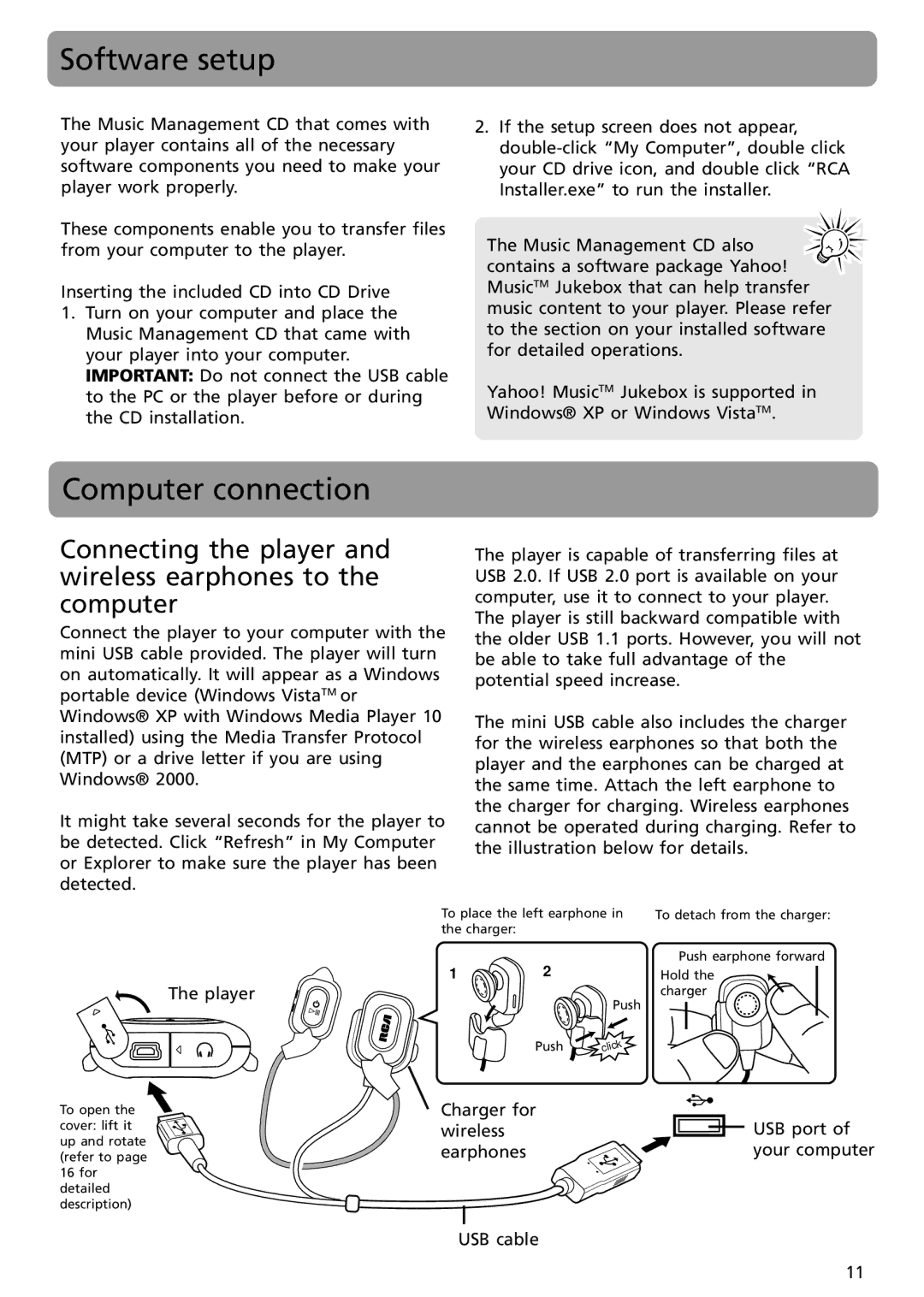 RCA S2502 user manual Software setup, Computer connection 