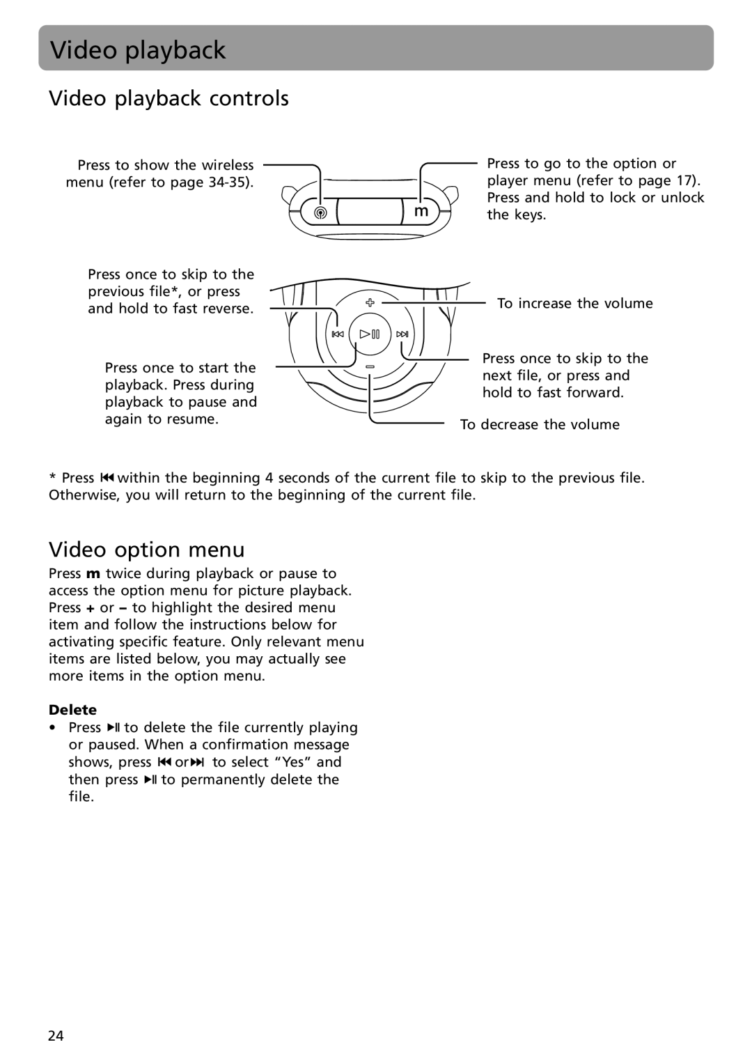 RCA S2502 user manual Video playback controls, Video option menu 