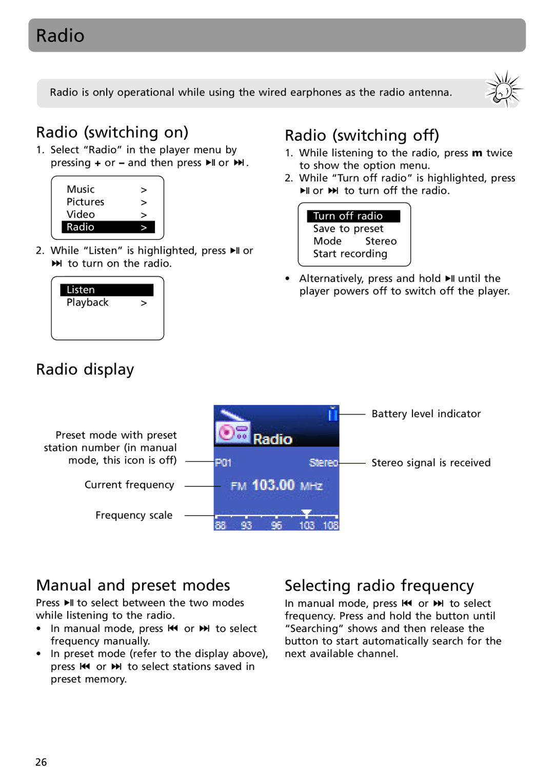 RCA S2502 user manual Radio 