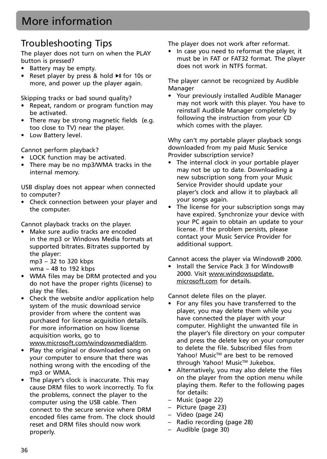 RCA S2502 user manual More information, Troubleshooting Tips 