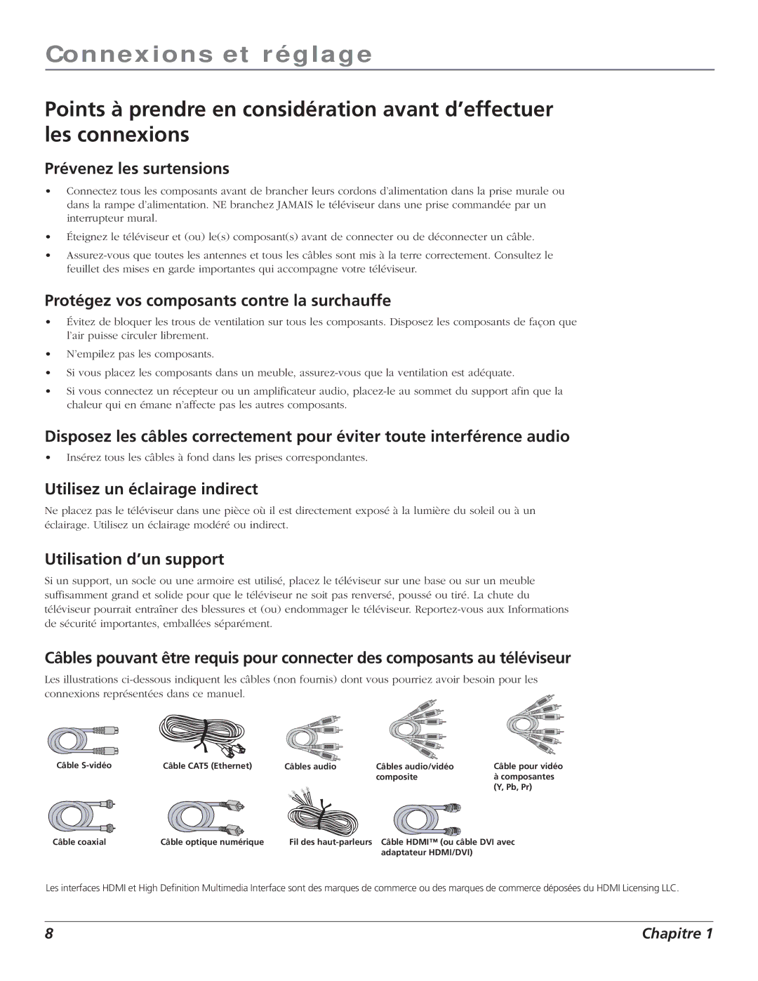 RCA S+4K manual Connexions et réglage, Prévenez les surtensions, Protégez vos composants contre la surchauffe 