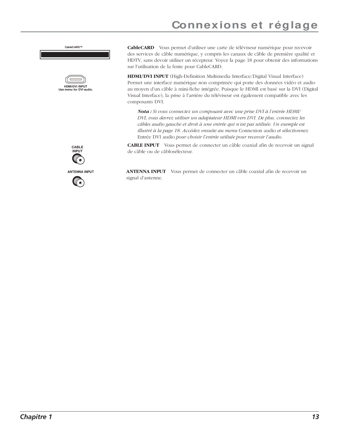 RCA S+4K manual Cable Input Antenna Input 