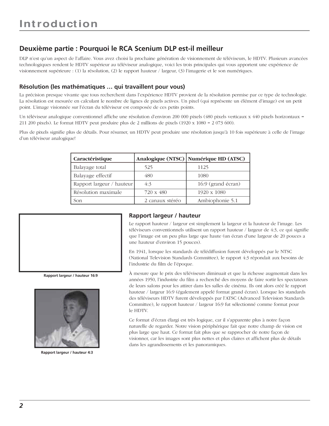 RCA S+4K manual Deuxième partie Pourquoi le RCA Scenium DLP est-il meilleur, Rapport largeur / hauteur 