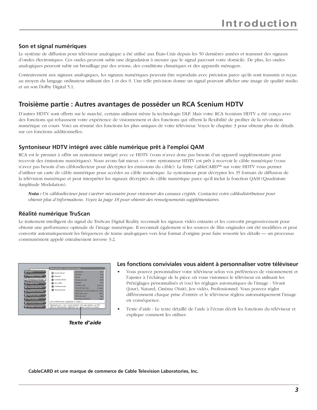 RCA S+4K manual Son et signal numériques, Réalité numérique TruScan, Retour Réglages dimage 