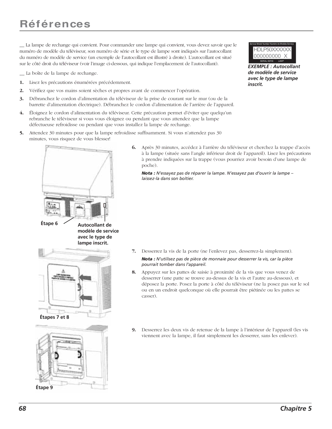 RCA S+4K manual De modèle de service, Avec le type de lampe, Inscrit 