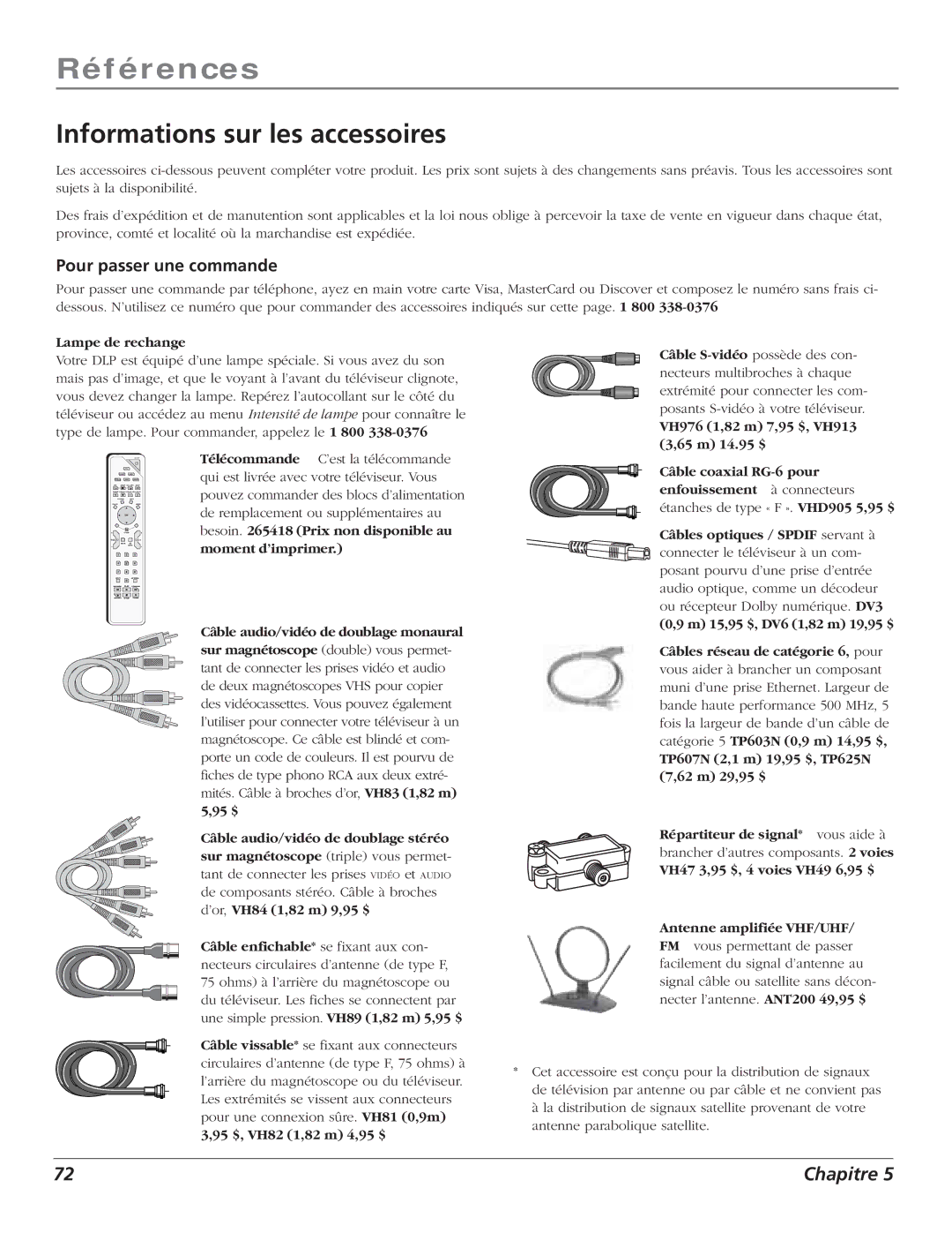 RCA S+4K manual Informations sur les accessoires, Pour passer une commande 