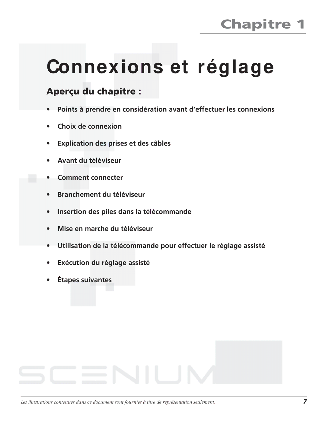 RCA S+4K manual Connexions et réglage, Aperçu du chapitre 