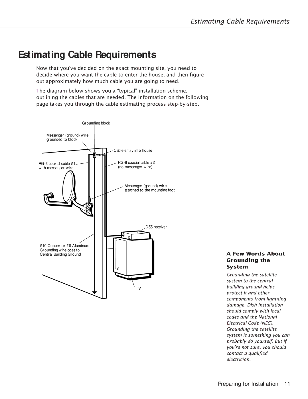 RCA Satellite TV Antenna manual Estimating Cable Requirements, Few Words About Grounding System 