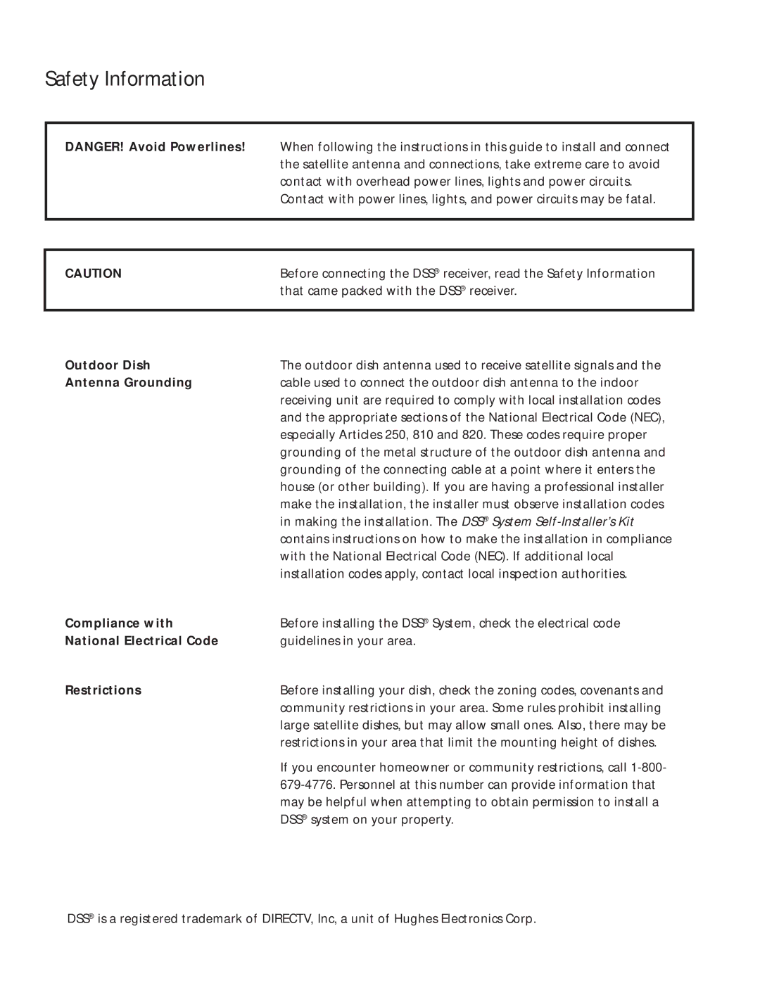 RCA Satellite TV Antenna manual Safety Information 