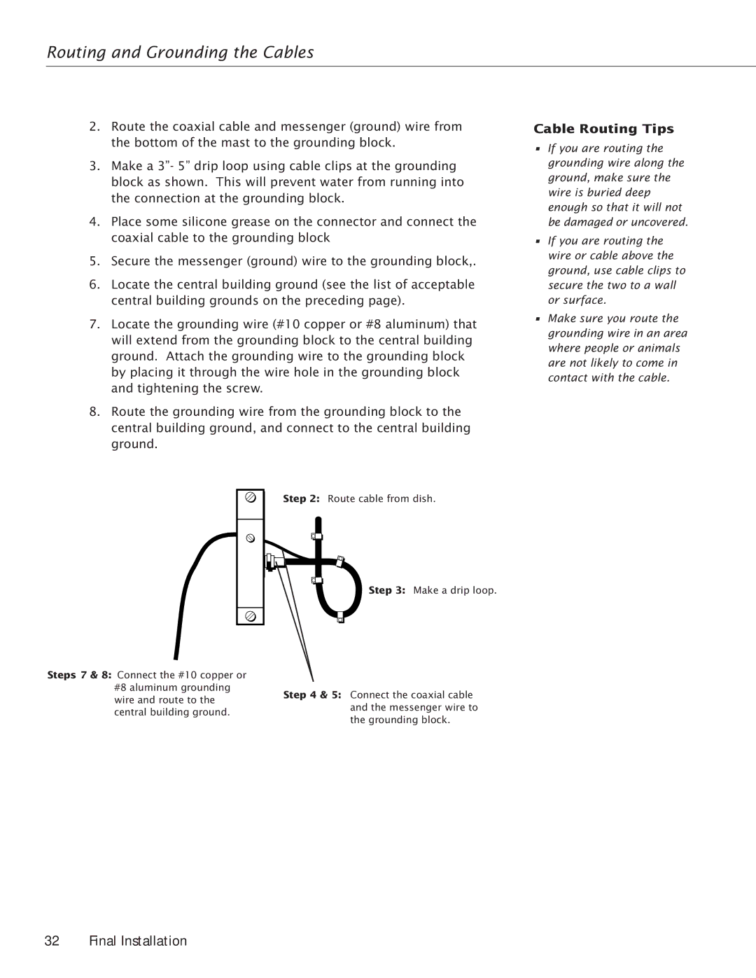 RCA Satellite TV Antenna manual Routing and Grounding the Cables, Cable Routing Tips 