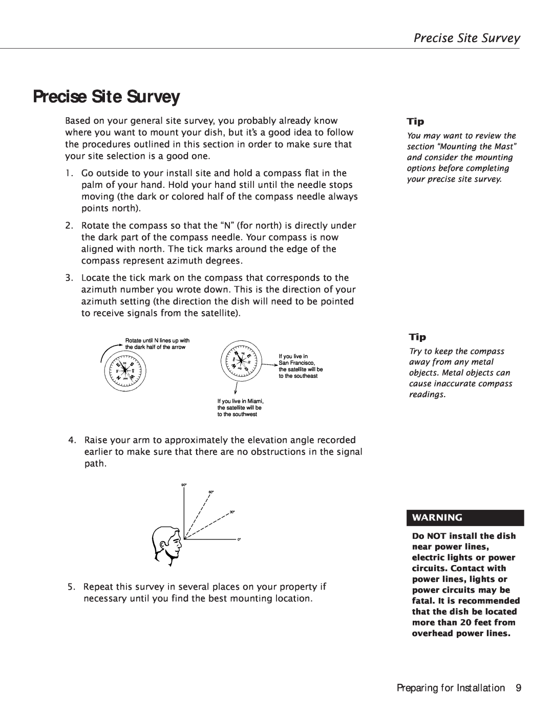 RCA Satellite TV Antenna manual Precise Site Survey, Preparing for Installation 