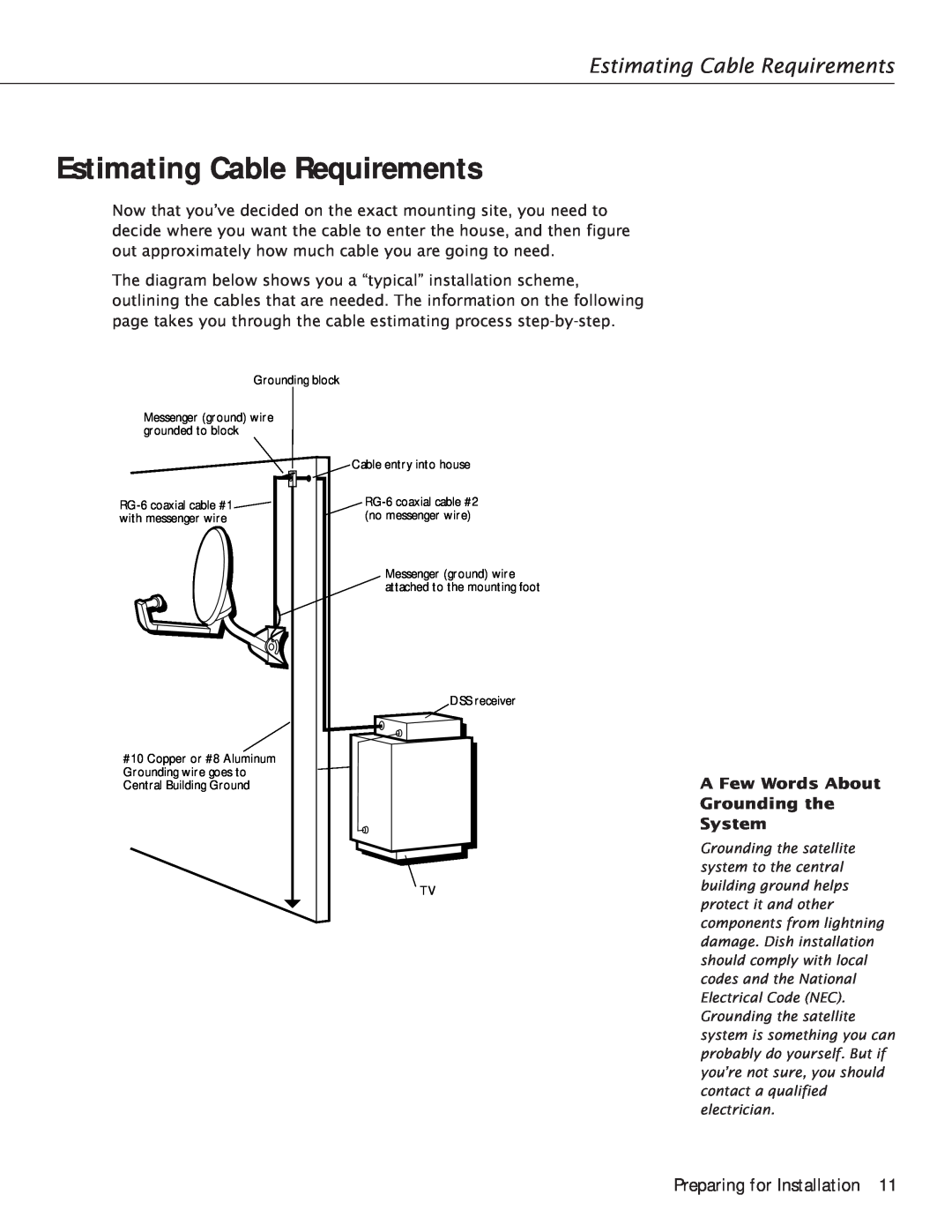 RCA Satellite TV Antenna manual Estimating Cable Requirements, Preparing for Installation 