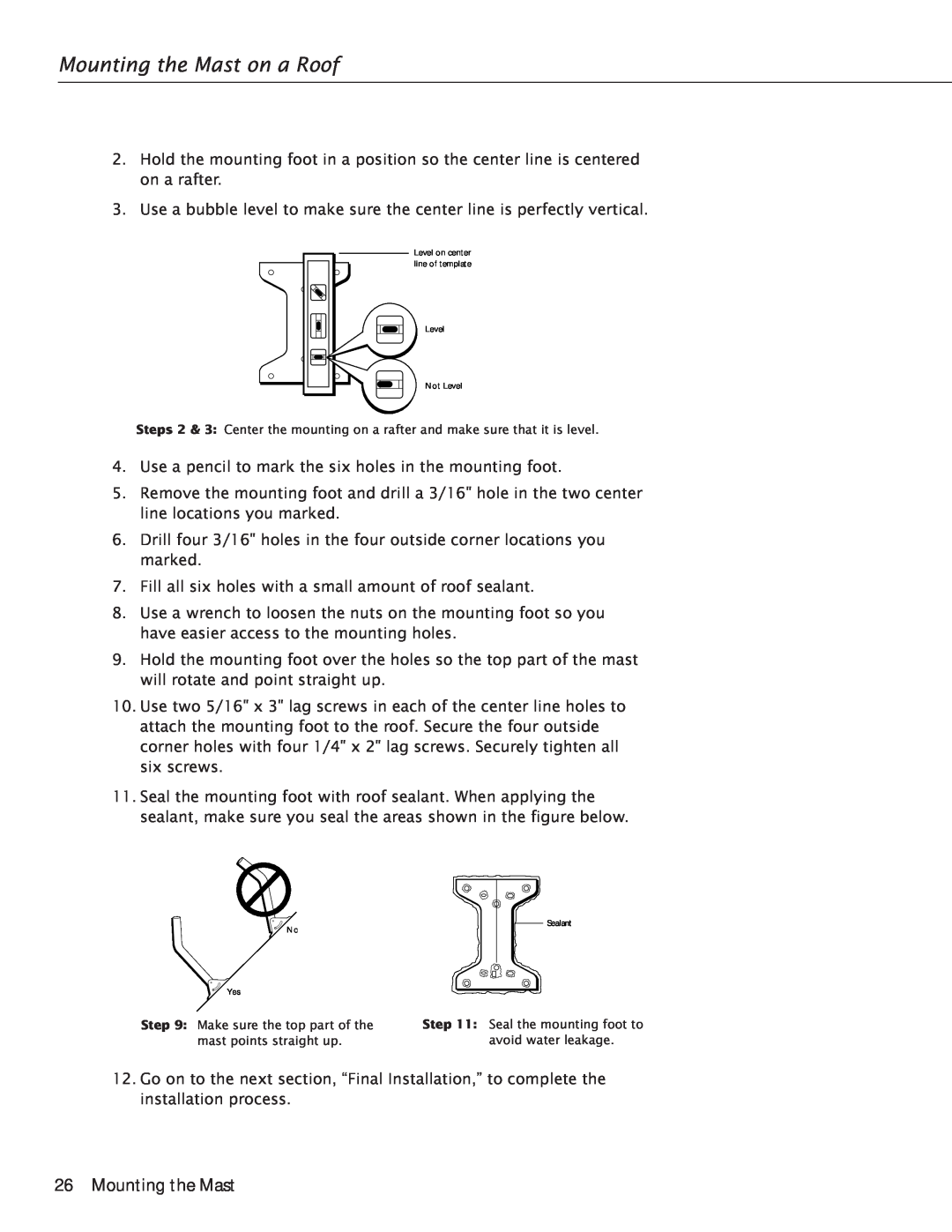 RCA Satellite TV Antenna manual Mounting the Mast on a Roof 
