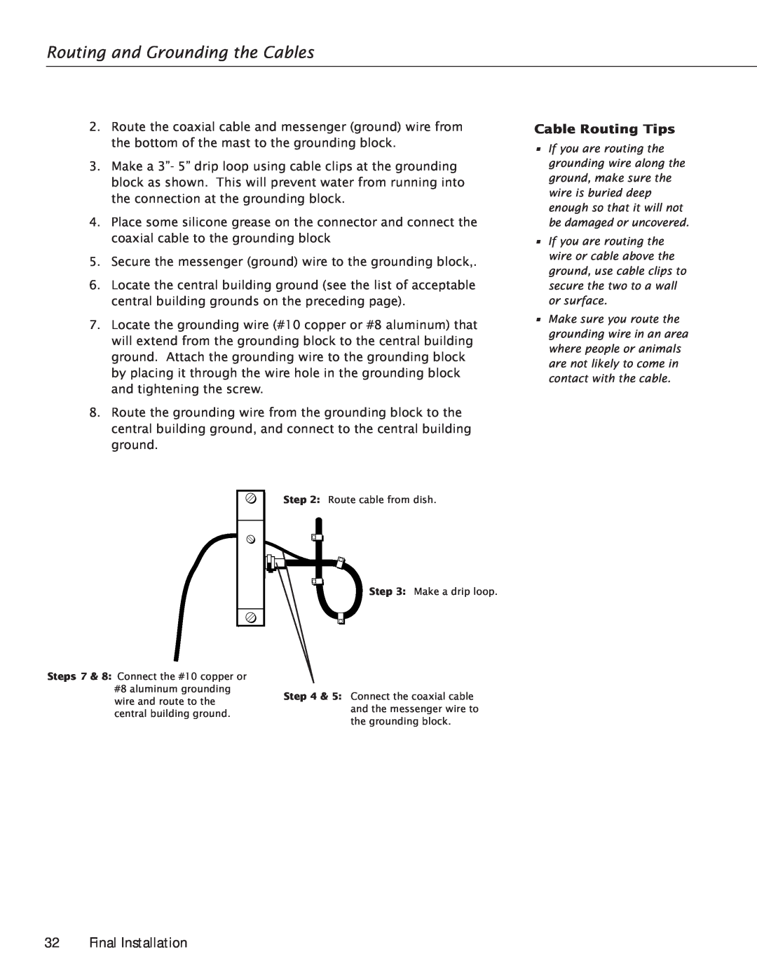 RCA Satellite TV Antenna manual Routing and Grounding the Cables, Final Installation 
