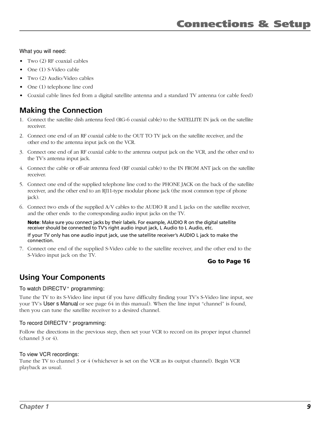 RCA Satellite TV System manual Making the Connection, Using Your Components 