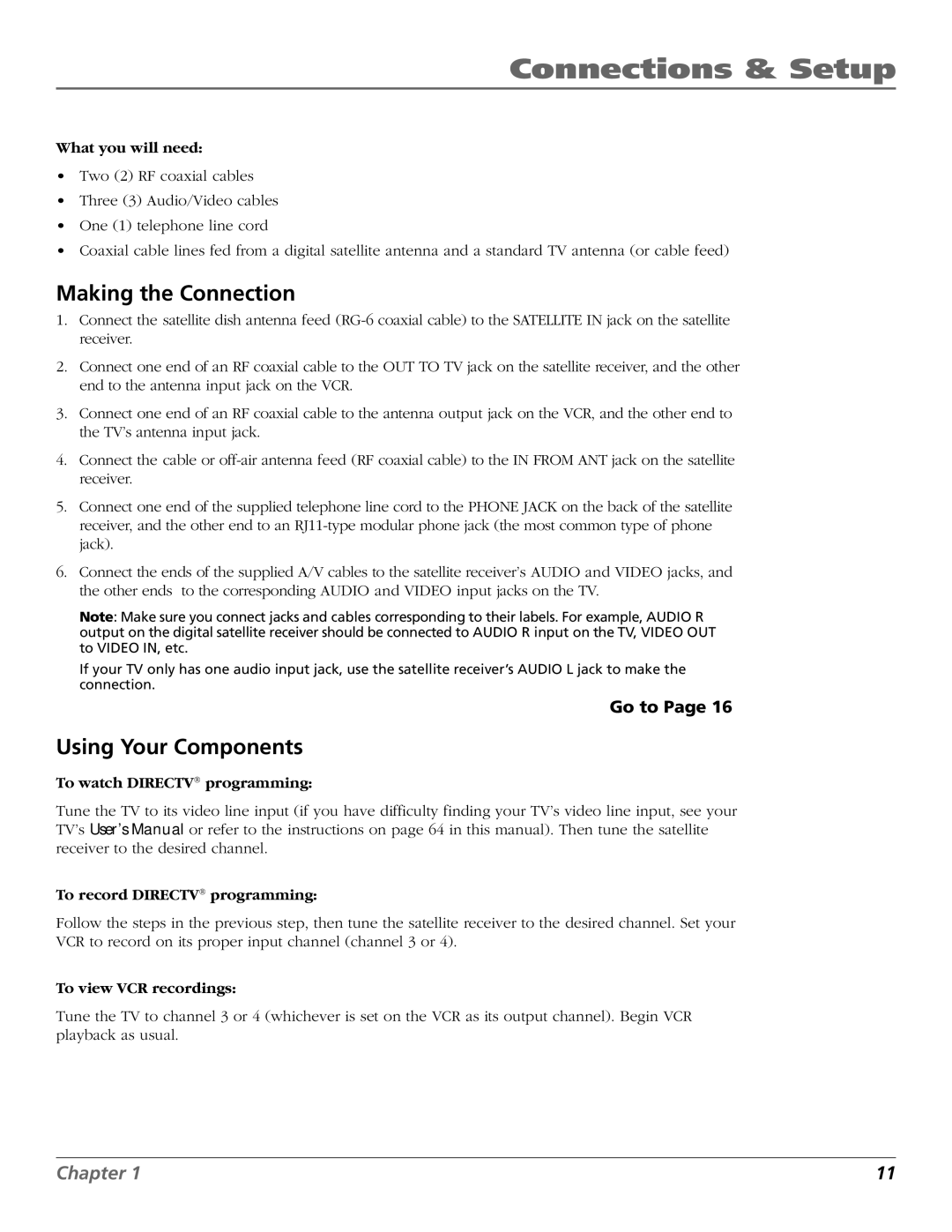 RCA Satellite TV System manual Connections & Setup 