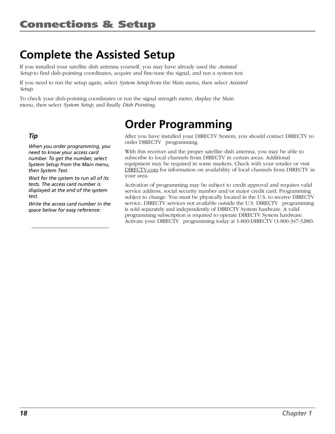 RCA Satellite TV System manual Complete the Assisted Setup, Order Programming 