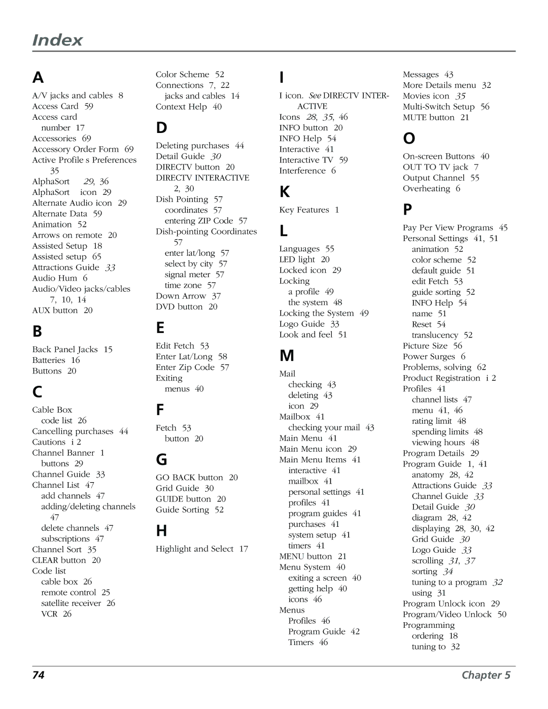 RCA Satellite TV System manual Index 