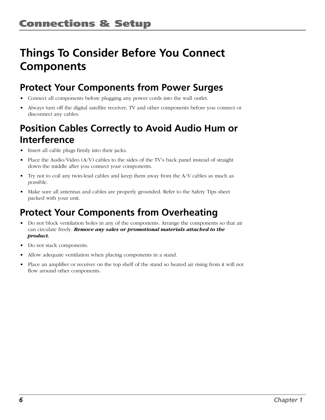 RCA Satellite TV System manual Things To Consider Before You Connect Components, Protect Your Components from Power Surges 