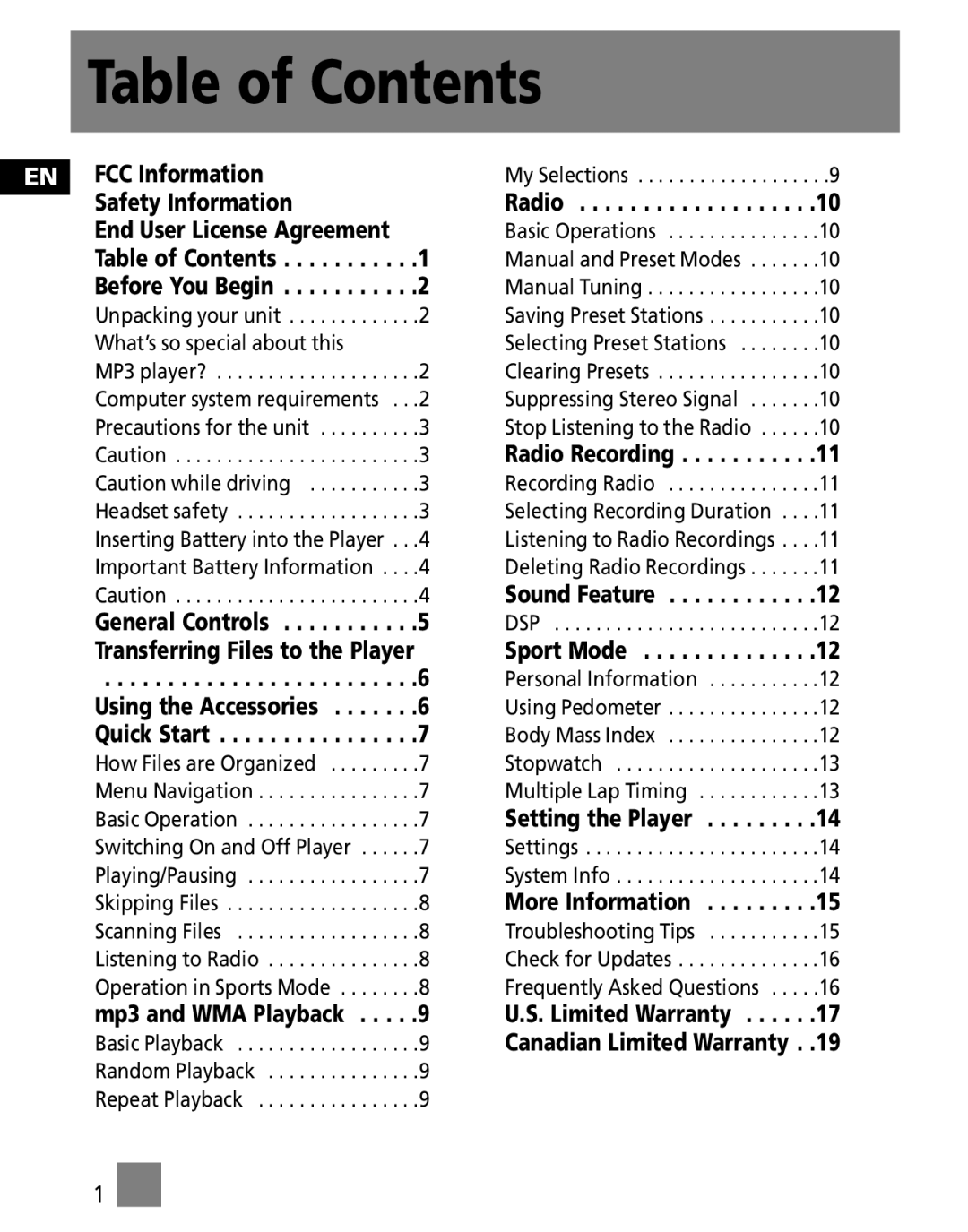 RCA S1000, SC1002, SC1000, S1001, SC1001, S1031, S1010 user manual Table of Contents 