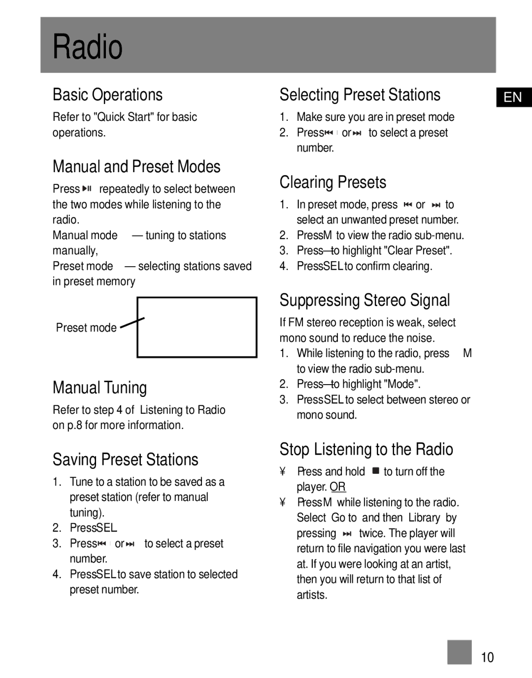 RCA S1031, SC1002, SC1000, S1001, S1000, SC1001, S1010 user manual Radio 