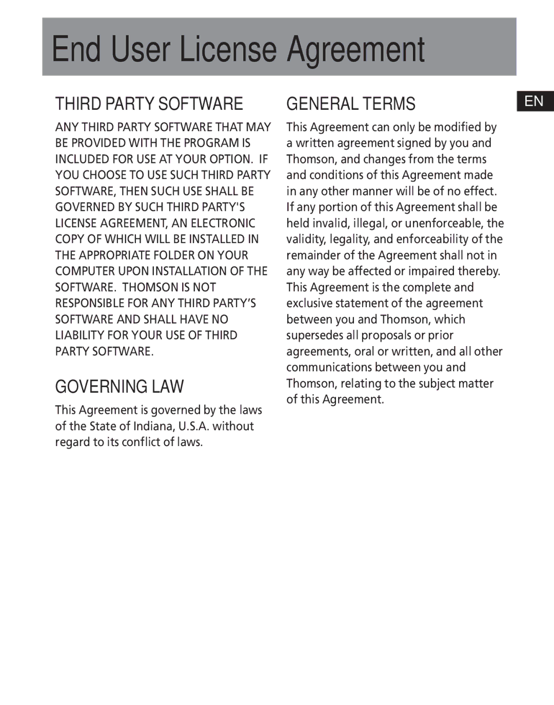 RCA SC1000, SC1002, S1001, S1000, SC1001, S1031, S1010 user manual Third Party Software 