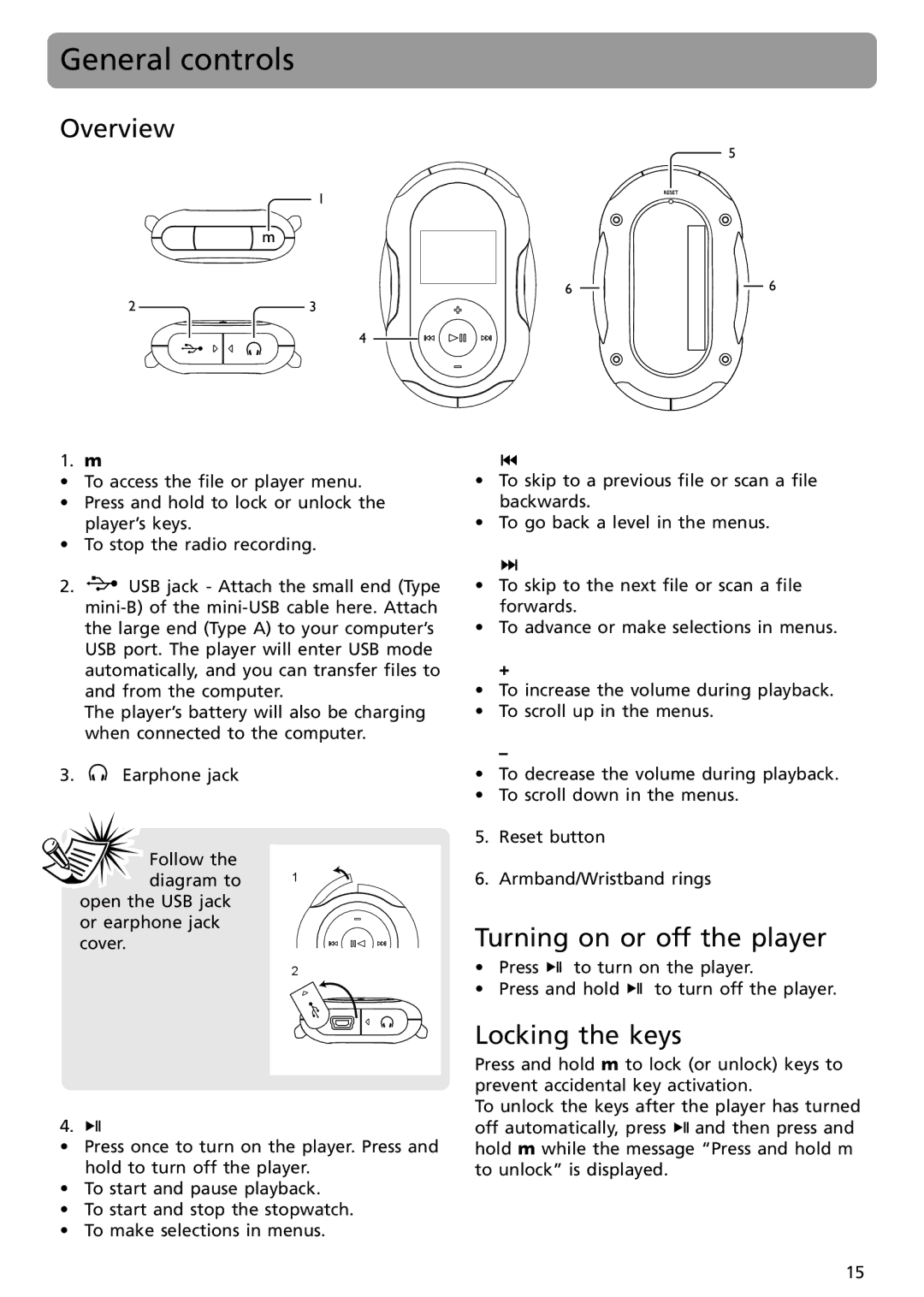 RCA S2001, SC2002, SC2001, S2002 user manual General controls, Overview, Turning on or off the player, Locking the keys 