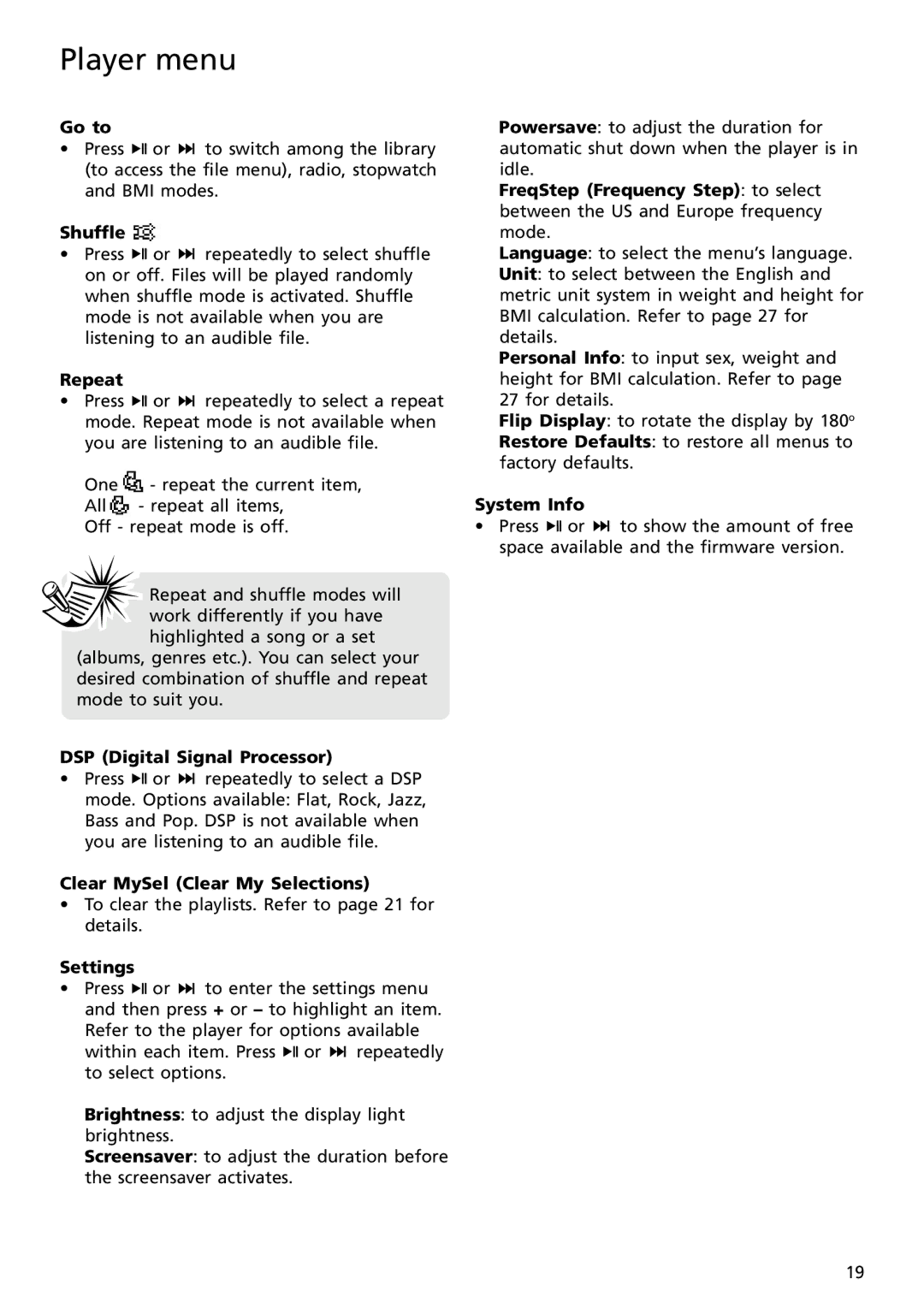 RCA S2001, SC2002, SC2001, S2002 user manual Clear MySel Clear My Selections 