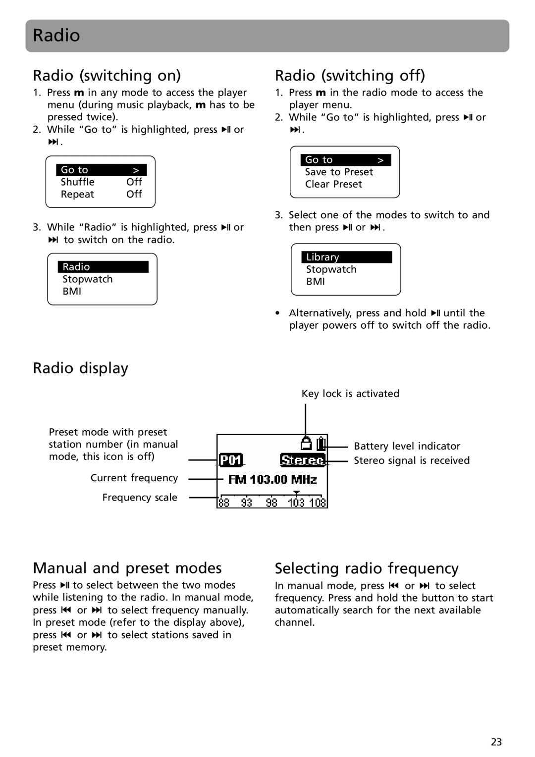 RCA S2001, SC2002, SC2001, S2002 user manual Radio 