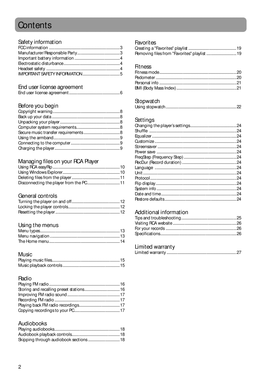 RCA SC2102, SC2104, S2104, S2102 user manual Contents 