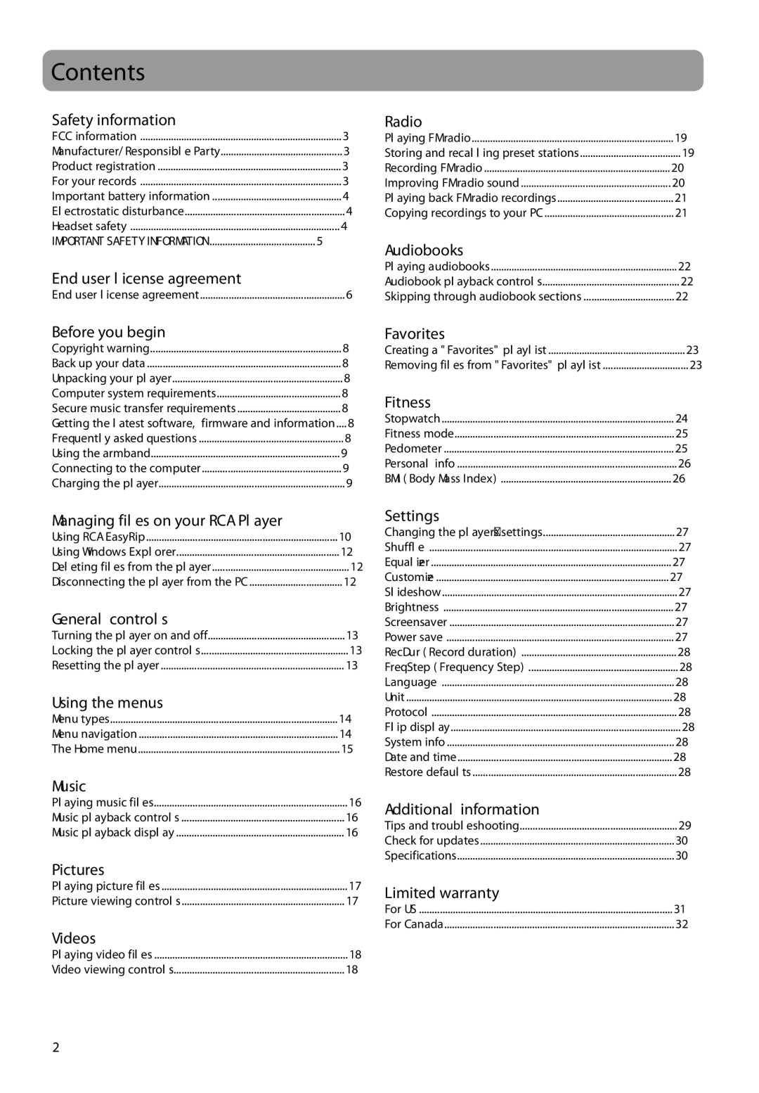 RCA S2204, SC2204, SC2202 user manual Contents 