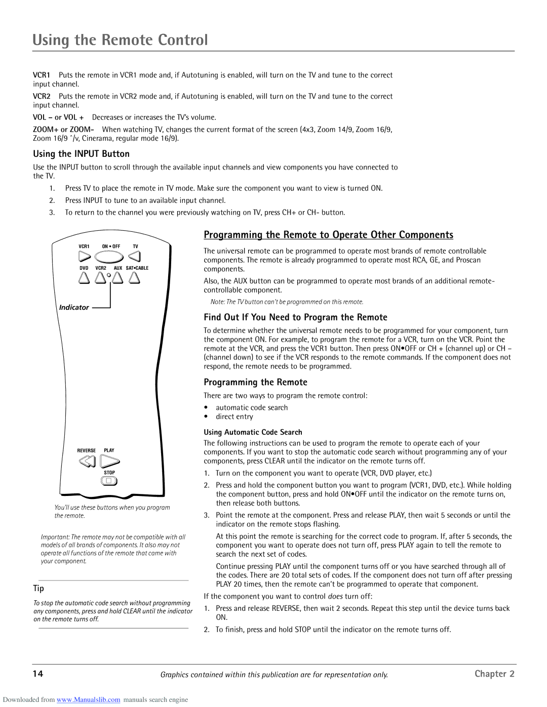 RCA scenium manual Programming the Remote to Operate Other Components, Using the Input Button, Using Automatic Code Search 