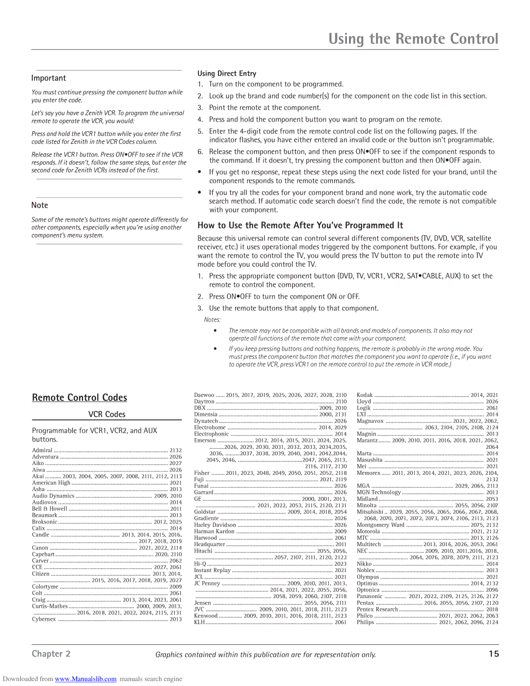 RCA scenium manual Remote Control Codes, How to Use the Remote After You’ve Programmed It, VCR Codes, Using Direct Entry 