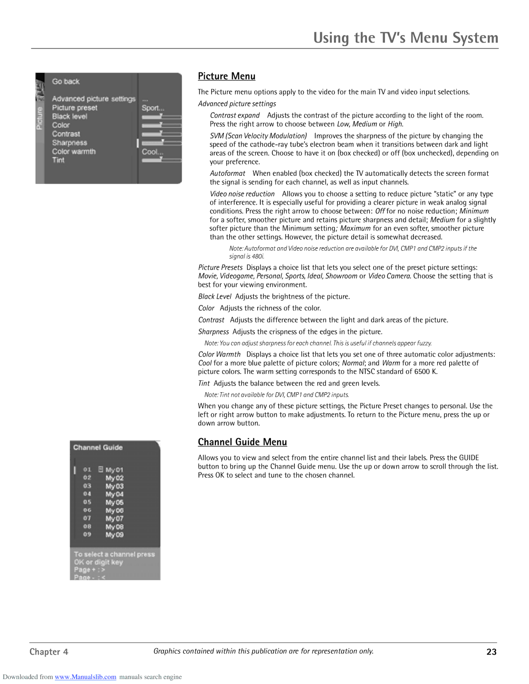 RCA scenium manual Picture Menu, Channel Guide Menu 