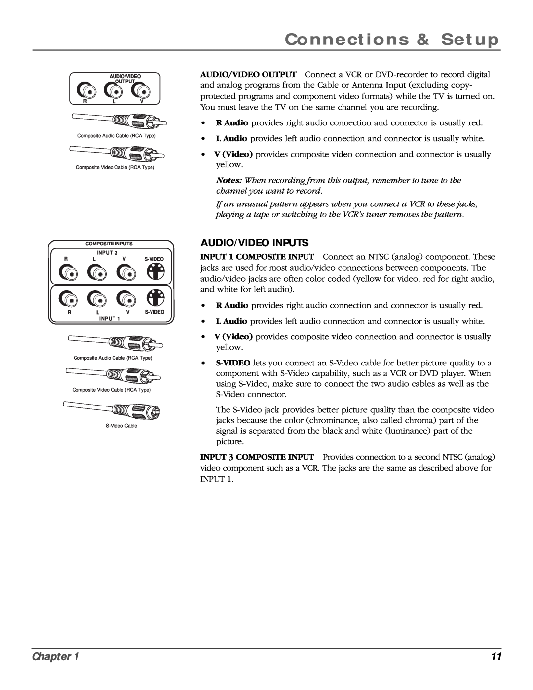 RCA scenium manual Audio/Video Inputs, Connections & Setup, Chapter, S-Video 