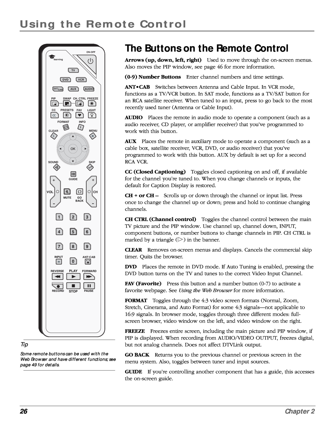 RCA scenium manual Using the Remote Control, The Buttons on the Remote Control, Chapter 