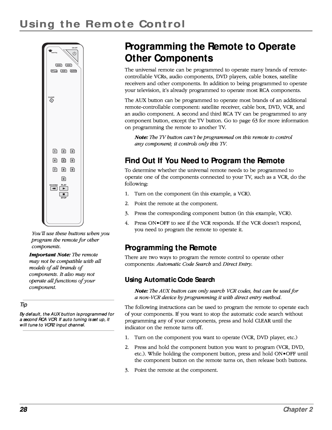 RCA scenium manual Programming the Remote to Operate Other Components, Find Out If You Need to Program the Remote, Chapter 