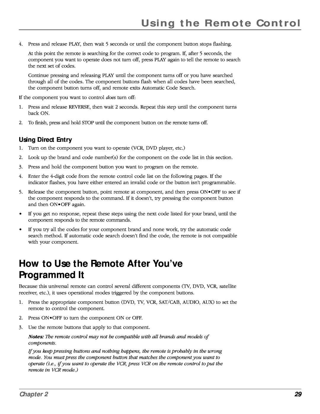 RCA scenium manual How to Use the Remote After You’ve Programmed It, Using Direct Entry, Using the Remote Control, Chapter 