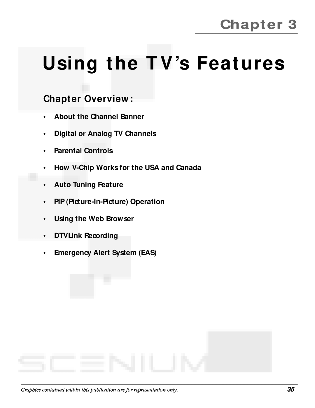 RCA scenium manual Using the TV’s Features, About the Channel Banner Digital or Analog TV Channels, Chapter Overview 