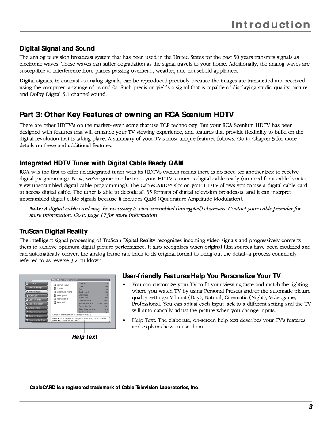 RCA scenium Part 3 Other Key Features of owning an RCA Scenium HDTV, Digital Signal and Sound, TruScan Digital Reality 