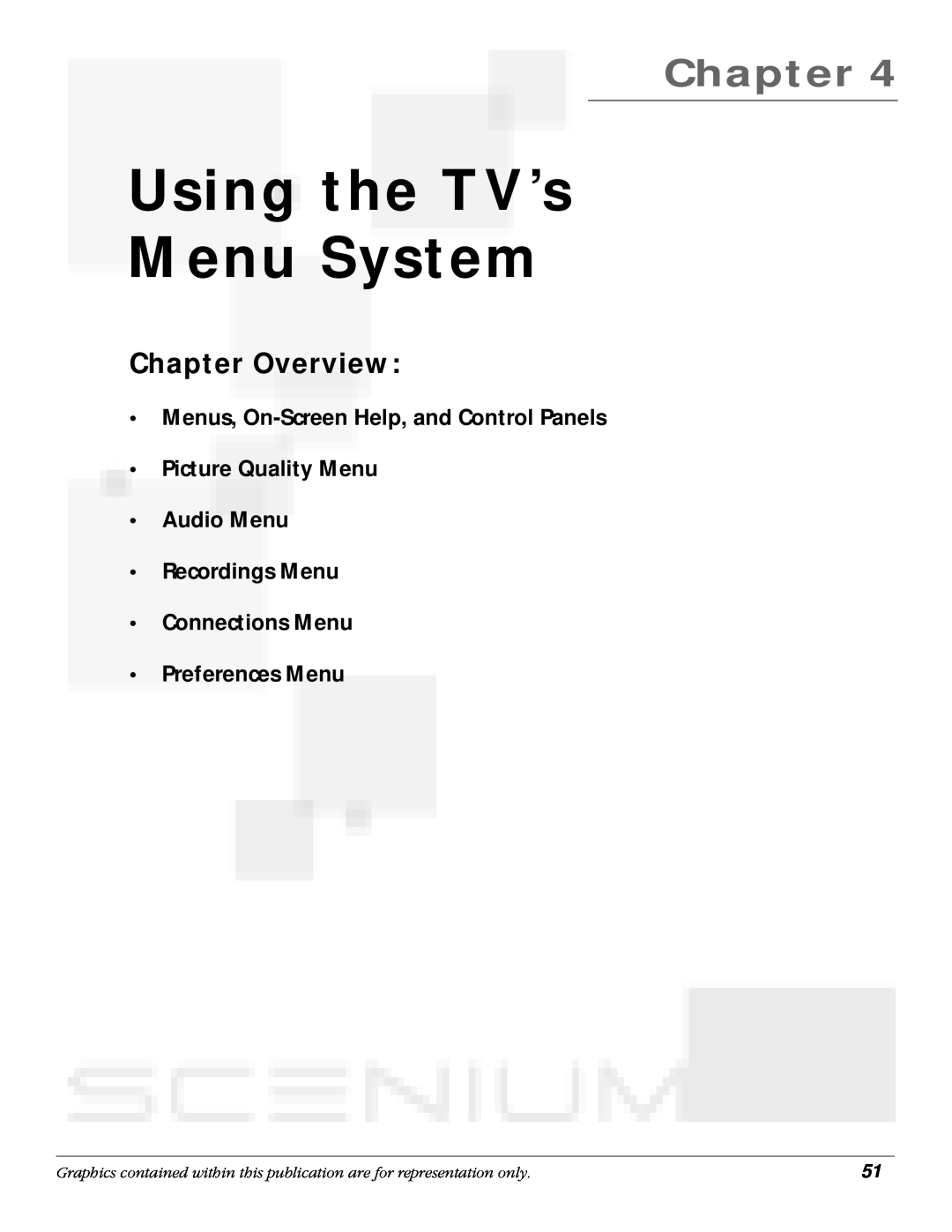 RCA scenium manual Using the TV’s Menu System, Menus, On-Screen Help, and Control Panels Picture Quality Menu, Chapter 