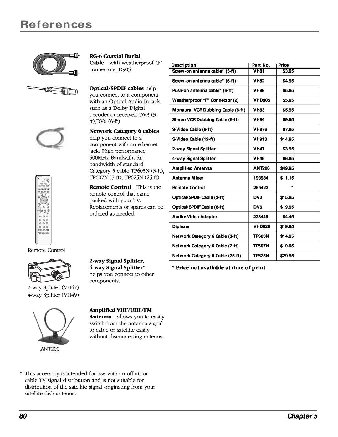 RCA scenium manual RG-6 Coaxial Burial, way Signal Splitter* helps you connect to other components, References, Chapter 