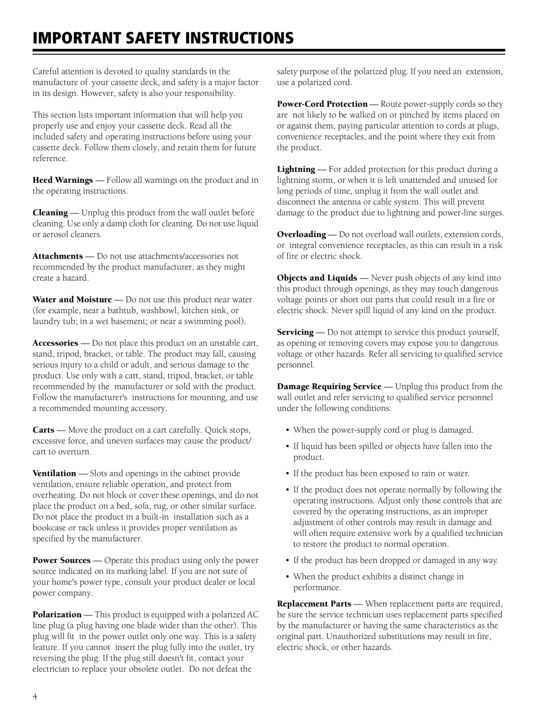 RCA SCT-520 manual Important Safety Instructions 